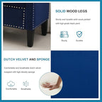 Storage Ottoman Bench, Velvet Upholstered Footstool for Bedroom and Living Room, Tufted Seat with Storage, Wooden Legs & Metal Rivets, Dark Blue