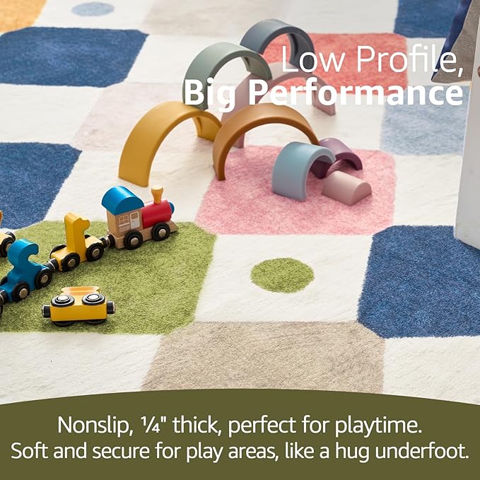 jinchan Round Rug 5ft Kids Washable Rug Indoor Floor Cover Non-Slip Soft Elementary School Classroom Modern Colorful Diamond Carpet for Nursery Daycare Bedroom Playroom Living Room Circus on Cream