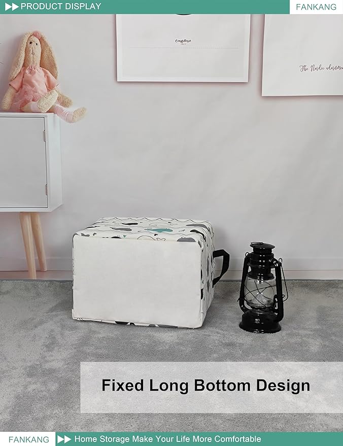 FANKANG Storage Bins, Nursery Hamper Canvas Laundry Basket Foldable with Waterproof PE Coating Large Storage Baskets for Kids Boys and Girls, Office, Bedroom, Clothes,Toys(Rec-whales ）