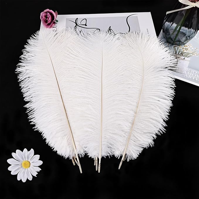 THARAHT White Ostrich Feathers 24pcs Natural Bulk 8-10Inch 20cm-25cm for Crafts Wedding Party Centerpieces Christmas Tree Decoration Feathers