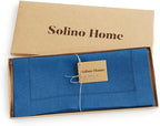 Solino Home Linen Indigo Blue Table Runner 144 Inches Long - 100% Pure Linen Extra Long Table Runner 14 x 144 Inch for Fall, Autumn - Classic Hemstitch