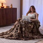 Lotus Karen Faux Fur Throw Blanket Tie-Dye Dark Coffee - Big Bubble Rabbit Fluff Blanket for Couch, Large Fluffy Fuzzy Cozy Blanket,Thick Furry Plush Shaggy Blankets,108x90 Inches