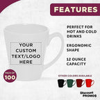 DISCOUNT PROMOS Custom Glossy Ceramic Latte Coffee Mug 12 oz. Set of 100, Personalized Bulk Pack - Perfect for Tea, Espresso, Cappuccino, Hot Cocoa - White