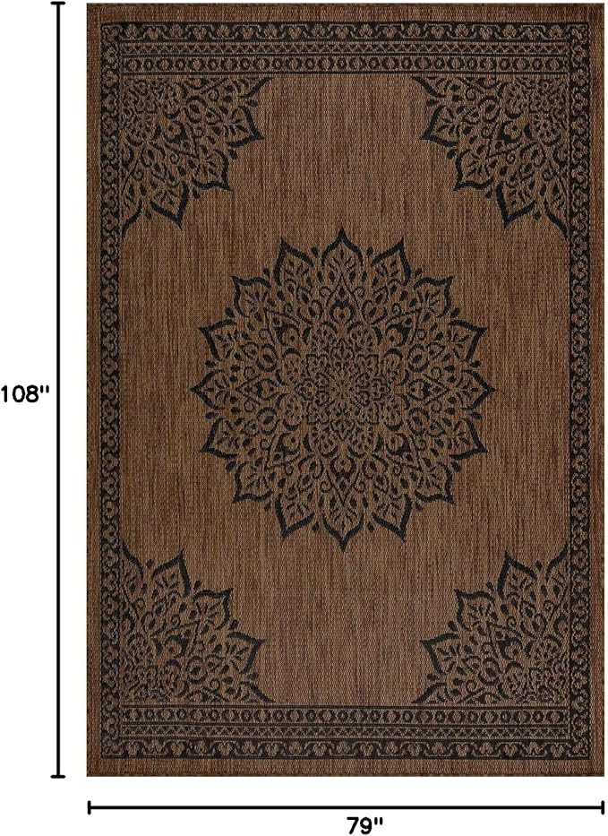 CAMILSON Outdoor Rug, Modern Area Rugs for Indoor and Outdoor Patios, Kitchen and Hallway mats, Washable Porch Deck Outside Carpet (6 x 9, Medallion Nut Brown)