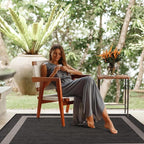 CAMILSON Outdoor Rug 10x14, Large Modern Outside Rugs for Patios Porches Waterproof Durable Washable Non-Shedding, Easy-to-Clean Indoor Outdoor Area Carpet (10 x 14, Bordered - Dark Gray/Light Gray)