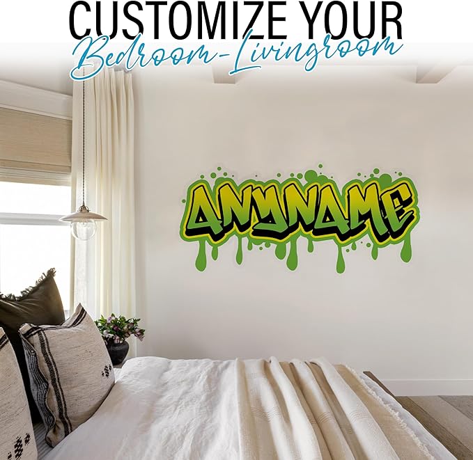 Custom Graffiti Name Wall Decal Personalized Graffiti Wall Name Decal Graphics Large Vinyl WallDecal for Home & Room Décor, Peel & Stick Wall-Art for Kids & Teens Bedroom, Car, Vehicles