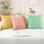 CaliTime Throw Pillow Covers Decorative 24 X 24 Inches Pack of 2 Cozy Chenille Cushion Cases for Couch Sofa Bed Living Room Home Grey Green