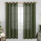 LAMIT Olive Green Linen Sheer Curtains 78 inch for Living Room, Soft Thick Bronze Grommet Light Filtering Boho Window Textured Neutral Christmas Decor Drapes for Bedroom, 2 Panels Set, 52 x 78 Inch
