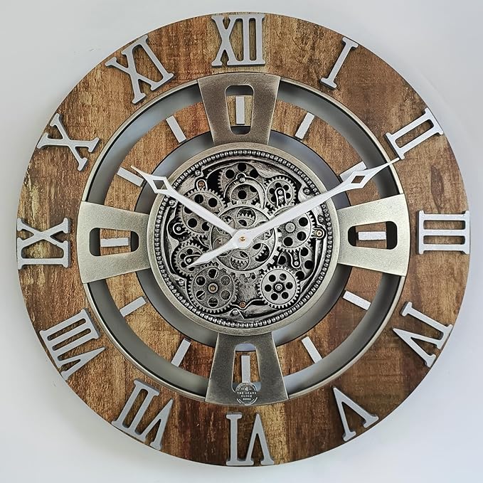 The Gears Clock Real Moving Gear Wall Clock England Line (Vintage Brown, 24 inches (60 cm))