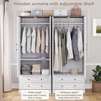 Brafab Armoire Wardrobe Closet with 2 Modern Doors, 71" Tall Freestanding Closet Wardrobe Cabinet with Drawers and Hanging Rail, Light Wooden Storage Cabinet with Shelve for Bedroom (White, 2 Doors)