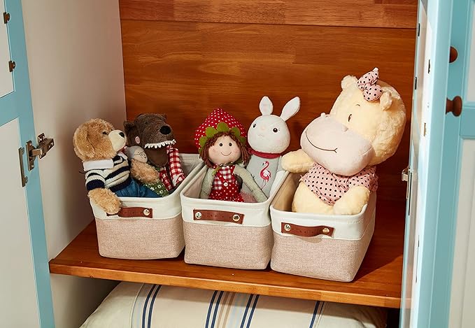 DECOMOMO Small Storage Basket, Closet Storage Bins, Baskets for Organizing Shelves (Beige & White, Small - 6 Pack)