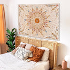Fowocu Boho Floral Mandala Tapestry for Bedroom Aesthetic Watercolor Bohemian Flower Wall Tapestry Brown Beige Hippie Indian Small Tapestries Wall Hanging for Living Room Dorm Decor 40 x 30 Inch