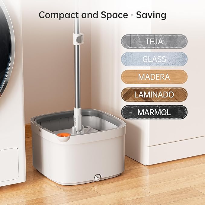 KZKR Spin Mop and Bucket Set with Self Separation Dirty and Clean Water System, Self Wringing 360° Rotating Square Mop Head for Home Floors Cleaning (1.0 Mop and Bucket Set (4 Pads))