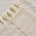 Sutuo Home Boho Sheer Curtain Valance Crochet Lace with Bohemian Hollow Knitted Handmade Tassels, Short Rustic Window Treatment for Kitchen Cafe, Rod Pocket, 1 Panel 59" W x 18" L, Beige