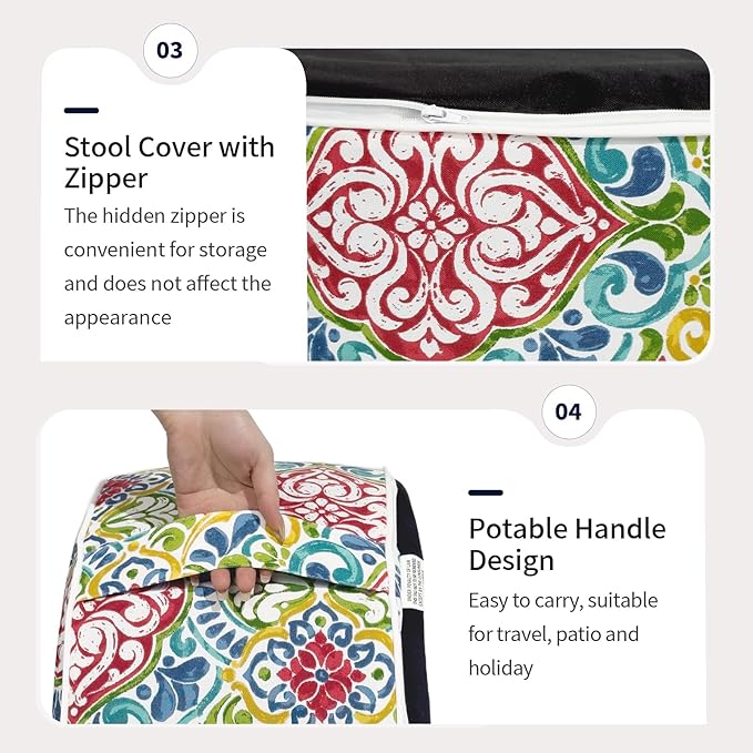 Inflatable Ottoman Stool D21 xH9 for Outdoor/Indoor Use, Water Repellent Patio Foot Rest Stool with Portable Handle,Round Pouf Ottoman Suitable for Garden,Deck and Camping - Damask Red