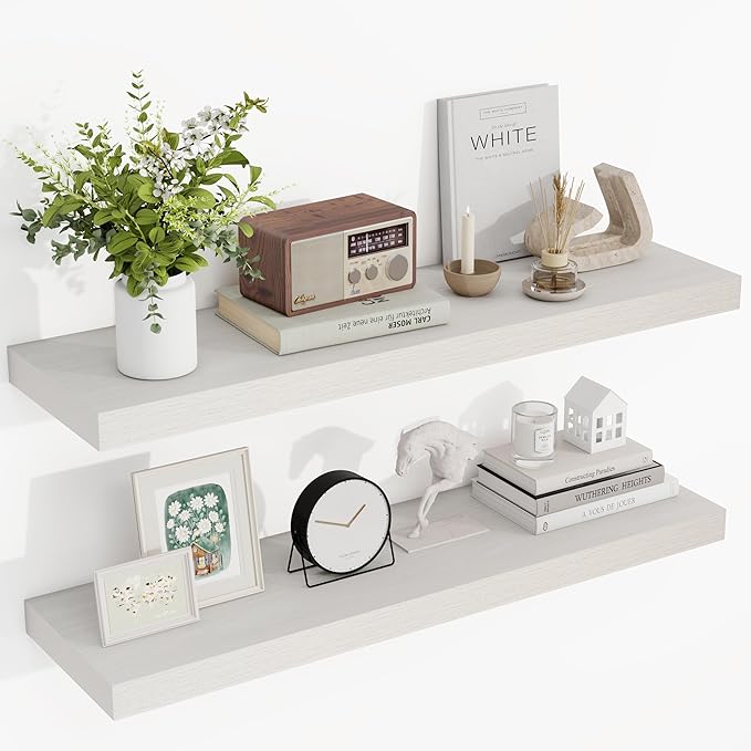 36 Inch Floating Shelves, 36"x9.25"x1.5" Inch Deep Floating Shelves for Wall, Wooden Shelves for Bathroom, Bedroom, Living Room, Cream White Oak