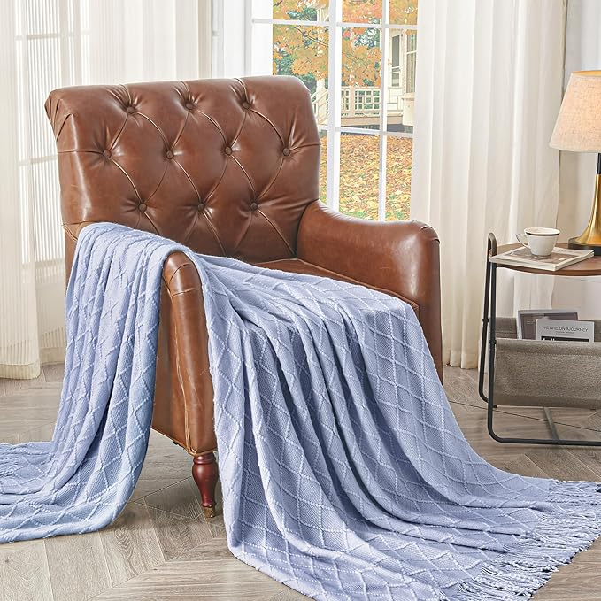 inhand Knitted Throw Blanket for Couch and Bed, Soft Living Room Home Decor Knitted Blanket with Tassel, Outdoor Lightweight Breathable Summer Blanket, Farmhouse Warm Woven Decorative, 50"x60"