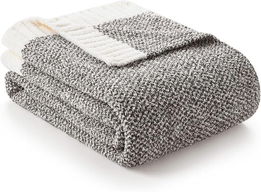 Snuggle Sac Grey Throw Blankets for Couch, Super Soft Warm Blankets Cozy Knit Fuzzy Plush Lightweight Throws for Sofa, Bed,Living Room, Dark Grey, 50x60 inches