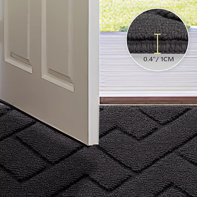 hicorfe Indoor Door Mat,Non Slip Door Mats,32"x48" Front Back Door Mat Rubber Backing,Absorbent Resist Dirt Entrance Inside Floor Mats for Entryway Washable Low-Profile(Charcoal)
