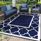 GENIMO Outdoor Rug 8' x 10' Patio Waterproof, Foldable Reversible Plastic Straw Area Rugs Mat for Camper Decor, Outside Carpet for Rv, Deck, Porch, Picnic, Beach, Balcony, Blue & White
