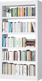 Metal Bookshelf Adjustable - 61" Tall White Bookcase, 5 Tier Book Shelf, Tooless Assembly Book Case, Modern Bookshelves and Bookcases for Home Office, Living Room, Bedroom, Study, Library