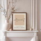 Poster Master Vintage Poster - Retro Minimalist Print - Gift for Artist, Housewarming - Dachshund Dog, Line Drawing, Abstract - Wall Decor for Living Room, Bedroom, 11x14 Brown Framed