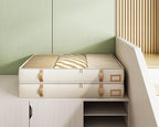 Vailando Under Bed Storage Containers, Foldable Storage Bins for Blankets, Comforter, and Seasonal Clothing, 6 Inches Tall, Beige with Brown Leather Handles, 2-Pack