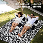 OLANLY Outdoor Rug Waterproof 9x12 ft Clearance, Reversible Outdoor Plastic Straw Rug with Floral Pattern, RV Mat for Patio, Camping, Balcony, Deck, Backyard, Black & White