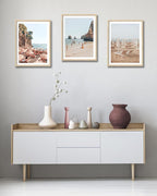 HesenDot Natural OAK Wood Framed Italy Beach Wall Art,12x16in Amalfi Coast Canvas Wall Print,Positano Seascape White Beach Chair Wall Decor for Living Room, Bedroom,Office Gallery Set of 1