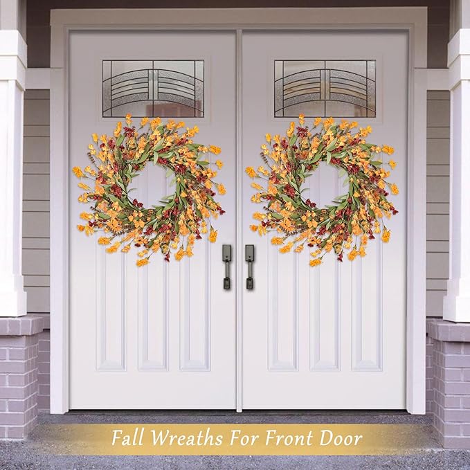 Artgar Fall Wreath, Fall Wreaths for Front Door, 24 in Fall Decor Floral Wreath, Door Wreaths for Front Door Outside All Season for Thanksgiving Home Indoor Outdoor Wall Decor (Red Orange Yellow)