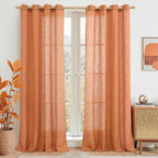 LAMIT Burnt Orange Linen Curtains 95 Inch Length 2 Panels, Linen Textured Light Filtering Drapes for Living Room/Bedroom Country Semi Sheer Window Treatments with Bronze Grommet, 52 x 95 Inch