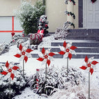 Hausse 10 Pack Reflective Pinwheels, Extra Sparkly Wind Sculptures for Garden Christmas Holiday Winter Decor, Bird Devices Deterrent to Scare Birds Away from Yard Patio Farm, Red & Silver