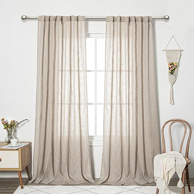 MYSKY HOME Ceiling Curtains for Living Room, Soft Cotton Curtain Polyester Blend Semi Sheers Light Filtering Window Treatments Decor Back Tab Top Panel, 50" x 95", Light Oatmeal, 2 PCs