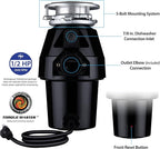 Waste Maid 10-US-WM-258-3B Garbage Disposal Anti-Jam Stainless Steel Food Waste Grinding System, 1/2 HP Mid Duty, Black