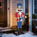 5FT Lighted Nutcracker with Drum for Christmas Decoration, Pre-Lit 3D Iridescent Soldier Xmas Decor with 100 Warm White Lights, Glittered Standing Holiday Display for Outdoor, Indoor