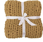 Bigacogo Chunky Knit Throw Blanket for Couch, 40x80 inches, 100% Hand Knitted with Thick Jumbo Chenille Yarn, Cozy Soft Large Rope Knot Cable Crochet Blankets for Sofa Bed Living Room, Goldenrod