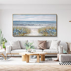XLSJERST Large Framed Wall Art for Living Room Decor - Farmhouse Boho Beach Coastal Vintage Floral Ocean Wall Picture Flowers Sea Canvas Print Artwork for Home Bedroom Office 29x58