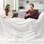 PHF 100% Cotton Waffle Blanket Oversized King 120"x120", Lightweight Breathable Extra Large 10'x10' Summer Blankets for Bed, Giant Big Luxury Aesthetic Woven Bedding for Home Decor, White