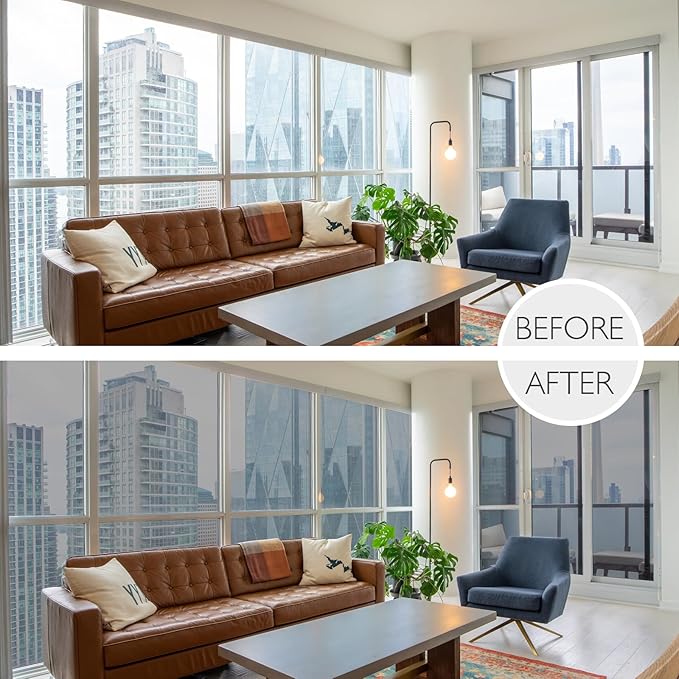 HIDBEA One Way Privacy Window Film, Daytime Mirror Reflective Heat Control UV Sun Blocking Non-Adhesive Static Cling Window Tint for Home and Office(Gray-Silver, 17.5 Inch x 6.5 Feet)