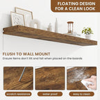 fuqing Floating Shelves for Wall, Bathroom Shelf Wall Mounted for Storage, Shelves with Invisible Bracket for Bedroom, Kitchen, Living Room, Farmhouse Small Book Shelf, 55 Inch Set of 2, Rustic Brown