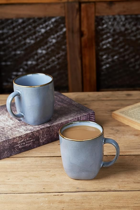 famiware Coffee Mugs Set of 4, Ocean Square 13oz Coffee Cup Set with Handle for Cocoa, Milk, Hot Chocolate, Tea, Water, Stoneware Cups for Kitchen, Microwave and Dishwasher Safe, Blue