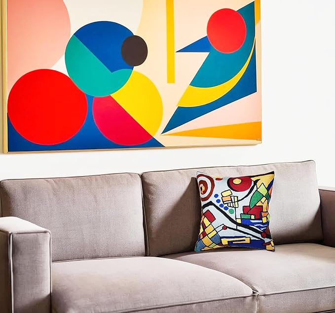 Kandinsky Decorative Pillow Cover Coastal Hand Embroidered Abstract Toss Pillows Farmhouse Chair Cushion Contemporary Pillowsham Mid-Century Chair Cushions Wool Size 18x18