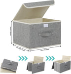 Storage Boxes, Collapsible Storage Bins with Lids, Cotton and linen cloth Storage Baskets with Handle, for Books, Closet, Bedroom, Home, 13x9.1x7.9 in, Grey