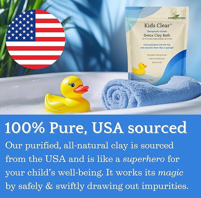 Kids Clear Detox Clay Bath, 100% Pure Sodium Bentonite - Cleansing and Purifying, by -Evenbetternow LLC – 2.5 lb (40 oz) Standard Size