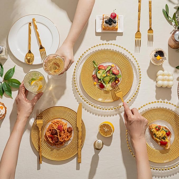 KINGSTONE Gold Silverware Set, Luxury 20 Piece Flatware Set for 4, 18/10 Stainless Steel Cutlery Set with Diamond Cut Pattern for Kitchen, Home, Wedding, Party, Mirror Polished and Dishwasher Safe