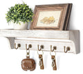 Rebee Vision Pine Wood Key Holder Wall Mount with Shelf for Farmhouse Decor - Rustic Wall Mail Organizer Wall Mounted for Living Room Decor - Perfect Mail Organizer for Home Improvement (Whitewash)