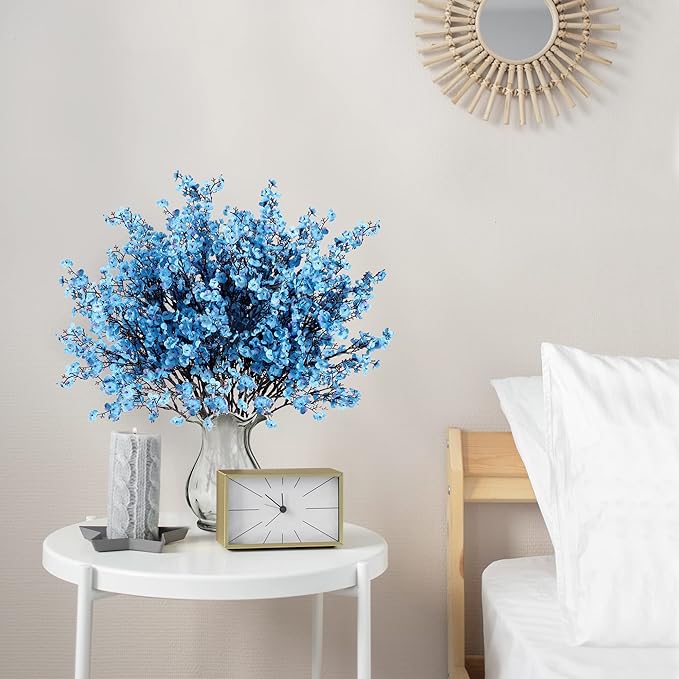 Sggvecsy 6 Pcs Babys Breath Artificial Flowers Gypsophila Bouquets Bulk Real Touch Fake Silk Flowers for Home Wedding DIY Floral Arrangement Kitchen Table Centerpiece Festival Decoration (Blue)