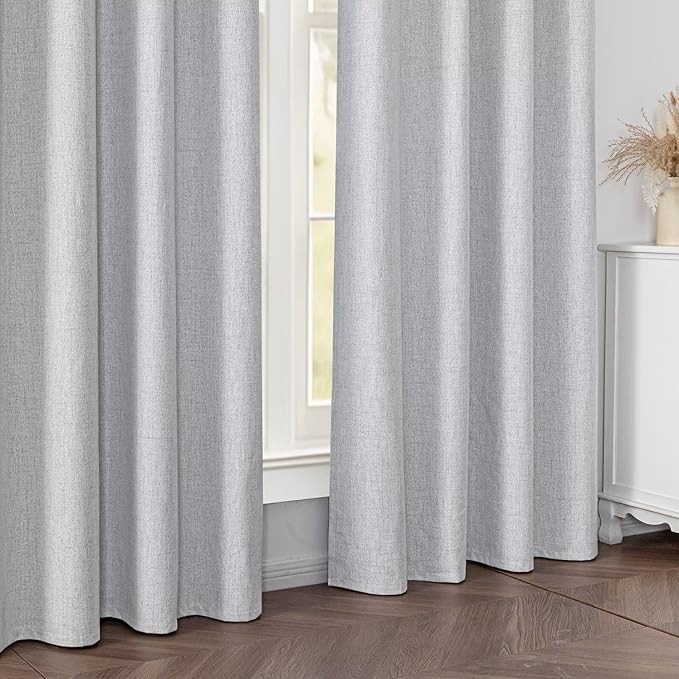 Blackout Curtains 90 Inch Length 2 Panels Set, 100% Black Out Textured Thermal Curtains, Grommet Privacy Light Blocking Drapes for Living Room Bedroom Luxury Deco(52W × 90L inch, Off-White)