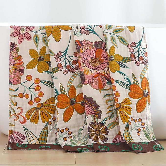 Premium Bed Throws- Boho Throw Blanket 80”x 90”,100% Cotton Ultra Soft Rustic Quilt Summer Blanket Travel Muslin Blanket Home Decor Large Bed Blankets All Season Throws for Women Mom