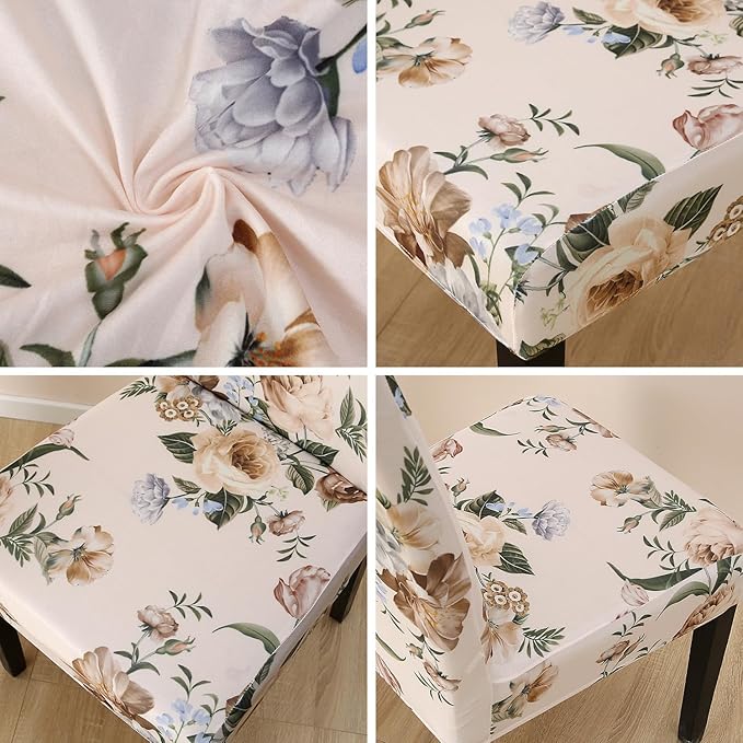 JQinHome Pattern Chair Covers for Dining Room Set of 4, High Stretch Removable Washable Parsons Chair Slipcover for Home Party Hotel Wedding Ceremony (Peony Flower,4PCS)